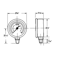Manom&egrave;tres,  2-1/2", 30" Hg-0" Vac, Fixation inf&eacute;rieure, Analogique rempli de liquide Maritime Industrial Rubber