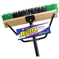 Ryno Push Broom with Braced Handle, 18", Stiff, PVC Bristles Maritime Industrial Rubber