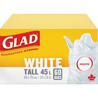 Tall 45L Unscented Garbage Bags, Regular, 24" W x 28" L, White Maritime Industrial Rubber