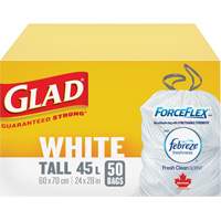 Tall 45L Febreze Garbage Bags, Regular, 24" W x 28" L, White Maritime Industrial Rubber