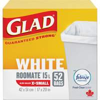 X-Small 15L Roommate Febreze Garbage Bags, Regular, 17" W x 20" L, White Maritime Industrial Rubber