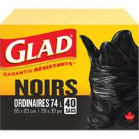 74L Garbage Bags, Regular, 26" W x 33" L, Black Maritime Industrial Rubber