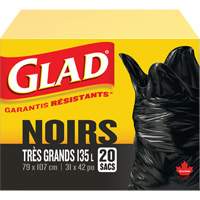 135L Garbage Bags, Regular, 31" W x 42" L, Black Maritime Industrial Rubber