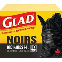 74L Garbage Bags, Regular, 26" W x 33" L, Black Maritime Industrial Rubber