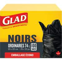 74L Garbage Bags, Regular, 26" W x 33" L, Black Maritime Industrial Rubber