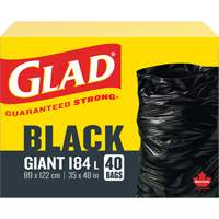 184L Garbage Bags, Regular, 35" W x 48" L, Black Maritime Industrial Rubber