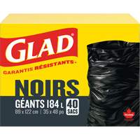 184L Garbage Bags, Regular, 35" W x 48" L, Black Maritime Industrial Rubber