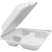 Compostable Hinged Food Containers with Compartments, Bagasse, Square Maritime Industrial Rubber