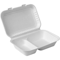 Compostable Hinged Food Containers with Compartments, Bagasse, Rectangular Maritime Industrial Rubber