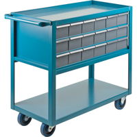 Drawer Shelf Cart, 1200 lbs. Capacity, Steel, 18" x W, 35" x H, 36" D, Rubber Wheels, All-Welded, 18 Drawers Maritime Industrial Rubber
