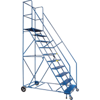 Escabeau roulant certifi&eacute; par la CSA avec pied verrouillable, 10 marches, Largeur de la marche 30", Hauteur de la plateforme 89", Acier Maritime Industrial Rubber