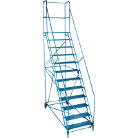 Escabeau roulant certifi&eacute; par la CSA avec pied verrouillable, 12 marches, Largeur de la marche 30", Hauteur de la plateforme 109", Acier Maritime Industrial Rubber