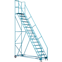 Escabeau roulant certifi&eacute; par la CSA avec pied verrouillable, 16 marches, Largeur de la marche 30", Hauteur de la plateforme 144", Acier Maritime Industrial Rubber