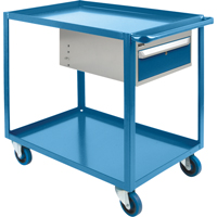 Heavy Duty Shelf Cart with Drawer, 1200 lbs. Capacity, Steel, 24" x W, 36" x H, 39" D, Rubber Wheels, All-Welded, 1 Drawers Maritime Industrial Rubber