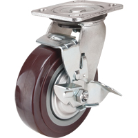 Caster, Swivel with Brake, 6" (152.4 mm), Polyurethane, 850 lbs. (385 kg.) Maritime Industrial Rubber