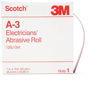 Scotch&reg; A-3 Electrician's Abrasive Roll, Aluminum Oxide, 1" W x 75' L, 120 Grit Maritime Industrial Rubber