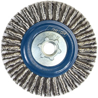 Brosse &agrave; fils nou&eacute;s pour cordons de soudure pour meuleuse angulaire, Dia. 4", Fils 0,02", Arbre 5/8"-11, Acier inoxydable Maritime Industrial Rubber