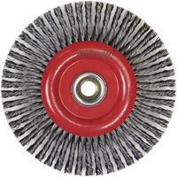 Brosse &agrave; fils nou&eacute;s pour cordons de soudure pour meuleuse angulaire, Dia. 6", Fils 0,02", Arbre 5/8"-11, Acier Maritime Industrial Rubber