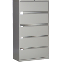 Lateral Filing Cabinet, Steel, 5 Drawers, 36" W x 18" D x 65-1/2" H, Grey Maritime Industrial Rubber