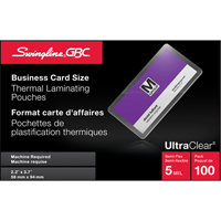 Pochettes lamin&eacute;es pour cartes d'affaires Swingline UltraClear Maritime Industrial Rubber
