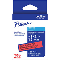TZe-431 Laminated Tape for TZe-Compatible P-Touch Label Makers, 12 mm x 8 m, Black on Red Maritime Industrial Rubber