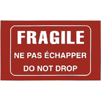 "Fragile" Bilingual Special Handling Labels, 5" L x 3" W, White on Red Maritime Industrial Rubber