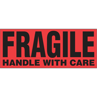 "Fragile Handle with Care" Special Handling Labels, 5" L x 2" W, Black on Red Maritime Industrial Rubber
