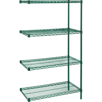 Heavy-Duty Green Epoxy Finish Wire Shelving, Add-On Kit, 4 Tiers, 36" W x 63" H x 24" D Maritime Industrial Rubber