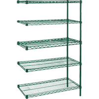 Heavy-Duty Green Epoxy Finish Wire Shelving, Add-On Kit, 5 Tiers, 36" W x 86" H x 24" D Maritime Industrial Rubber