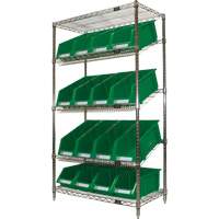 Slanted Wire Shelf with Bins, 5 Tiers, 36" W x 63" H x 18" D Maritime Industrial Rubber