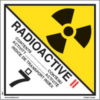 &eacute;tiquettes d'exp&eacute;dition TMD, Classe 7, Radioactif II, Papier Maritime Industrial Rubber