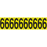 Rep&egrave;res adh&eacute;sifs &agrave; chiffres individuels, 6, 1-15/16" h, Noir sur jaune Maritime Industrial Rubber