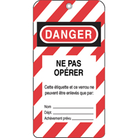 &eacute;tiquettes de verrouillage, Plastique, 3" la x 5-3/4" h, Français Maritime Industrial Rubber