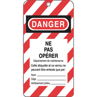 &eacute;tiquettes de verrouillage, Plastique, 3" la x 5-3/4" h, Français Maritime Industrial Rubber