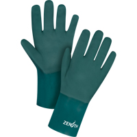Double Dipped Green Gloves, 12" L, PVC, Cotton Jersey Inner Lining, 70-mil Maritime Industrial Rubber