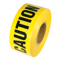 Reinforced Grade Barricade Tape, English, 3" W x 500' L, 5 mils, Black on Yellow Maritime Industrial Rubber