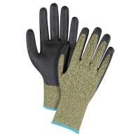 Gants &eacute;lastiques sans coutures r&eacute;sistants &agrave; la coupe noir & jaune, Taille T-Grand/10, Calibre 13, Rev&ecirc;tement Mousse de nitrile, Enveloppe en Aramide, ASTM ANSI niveau A6 Maritime Industrial Rubber