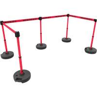 Ensemble de cinq montants pour barri&egrave;re PLUS, Plastique, 42" h, Ruban Rouge, Longueur du ruban 15' Maritime Industrial Rubber