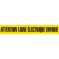 Ruban pour barricade "Attention Ligne &eacute;lectrique Enfouie", Français, 3" la x 1000' lo, Noir sur jaune Maritime Industrial Rubber