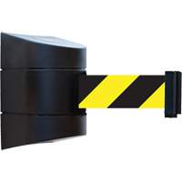 Tensabarrier&reg; Wall Unit, Steel, Screw Mount, 30', Black and Yellow Tape Maritime Industrial Rubber