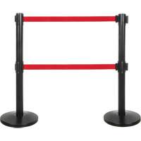 Barri&egrave;re pour le contr&ocirc;le des foules &agrave; courroie double, Acier, 35" h, Ruban Rouge, Longueur du ruban 7' Maritime Industrial Rubber