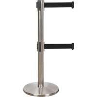 Barri&egrave;re pour le contr&ocirc;le des foules &agrave; courroie double, Acier, 35" h, Ruban Noir, Longueur du ruban 7' Maritime Industrial Rubber