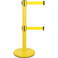 Barri&egrave;re pour le contr&ocirc;le des foules &agrave; courroie double, Acier, 35" h, Ruban Jaune, Longueur du ruban 7' Maritime Industrial Rubber