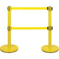 Barri&egrave;re pour le contr&ocirc;le des foules &agrave; courroie double, Acier, 35" h, Ruban Jaune, Longueur du ruban 7' Maritime Industrial Rubber