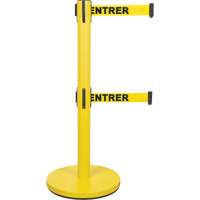 Barri&egrave;re pour le contr&ocirc;le des foules &agrave; courroie double, Acier, 35" h, Ruban Jaune, Longueur du ruban 7' Maritime Industrial Rubber