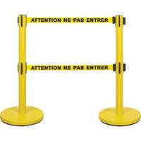 Barri&egrave;re pour le contr&ocirc;le des foules &agrave; courroie double, Acier, 35" h, Ruban Jaune, Longueur du ruban 7' Maritime Industrial Rubber