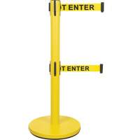 Barri&egrave;re pour le contr&ocirc;le des foules &agrave; courroie double, Acier, 35" h, Ruban Jaune, Longueur du ruban 7' Maritime Industrial Rubber