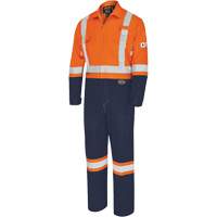 7702BB FR-Tech&reg; 2-Tone Safety Coverall, Size 36, Navy Blue/Orange, 10 cal/cm² Maritime Industrial Rubber