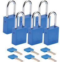 Cadenas de verrouillage Velocity, Bleu, Cl&eacute;s diff&eacute;rentes, Aluminium, Largeur de 1-1/2" Maritime Industrial Rubber