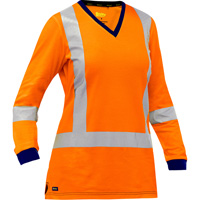 Chemise &agrave; manches longues et X au dos Bisley pour femmes, Poly-coton, Petit, Orange haute visibilit&eacute; Maritime Industrial Rubber